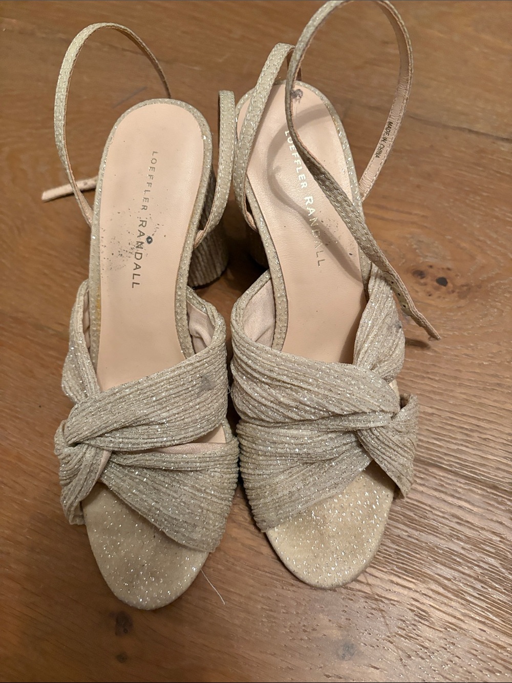 Loeffler Randall Glittered Champagne Knot Slingback Heels
